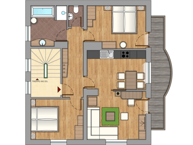 Grundriss Familien-Appartement 65m²